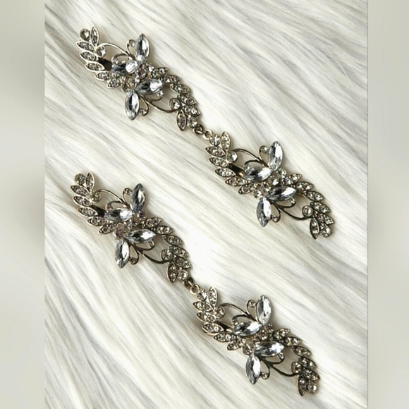 6" Women Bridal Cubic Zirconia Hair Clip x2, Silver Floral Barette, Wedding - Picture 1 of 12